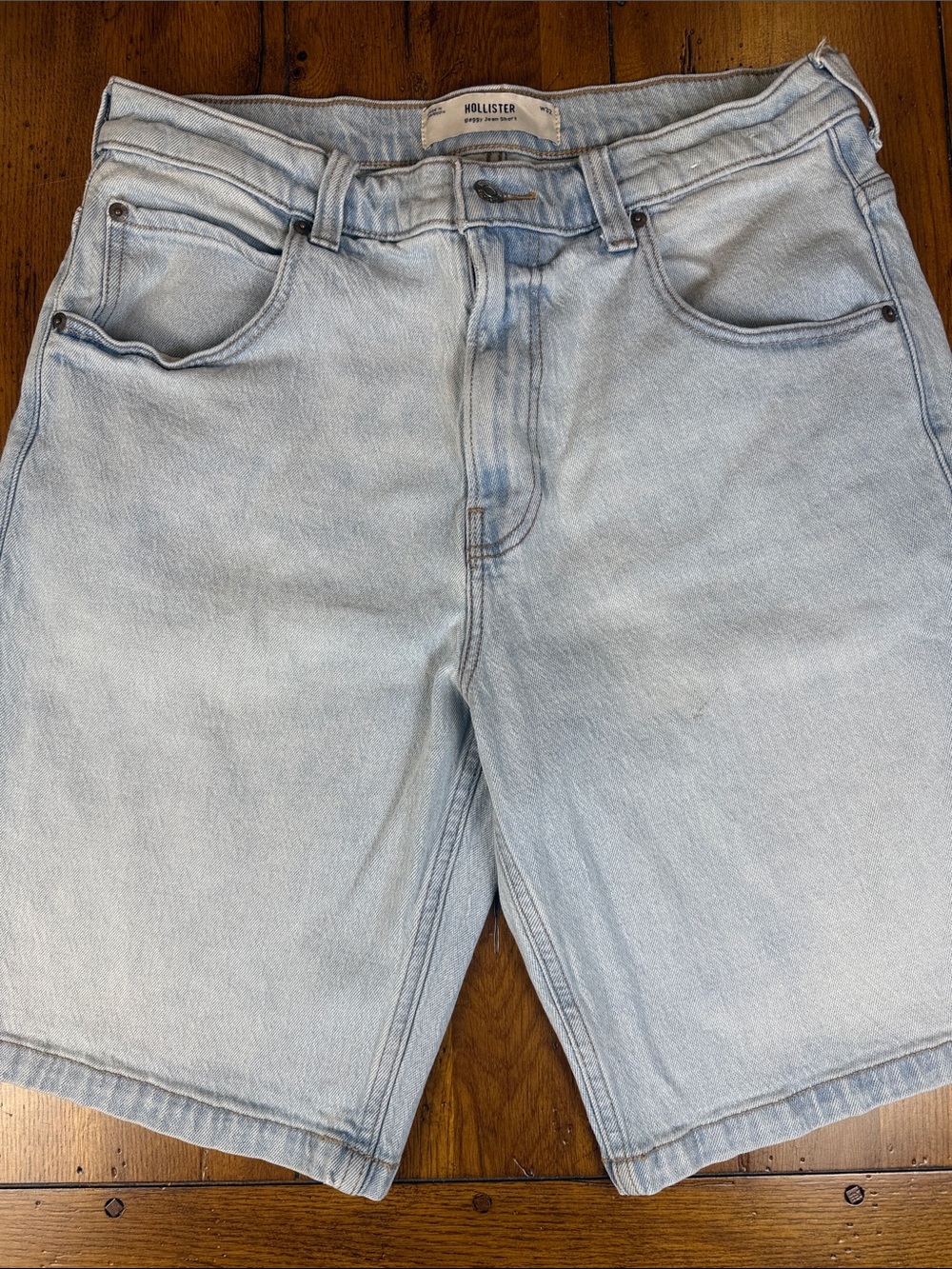 Hollister Men's Light Blue Denim Baggy Jean Shorts